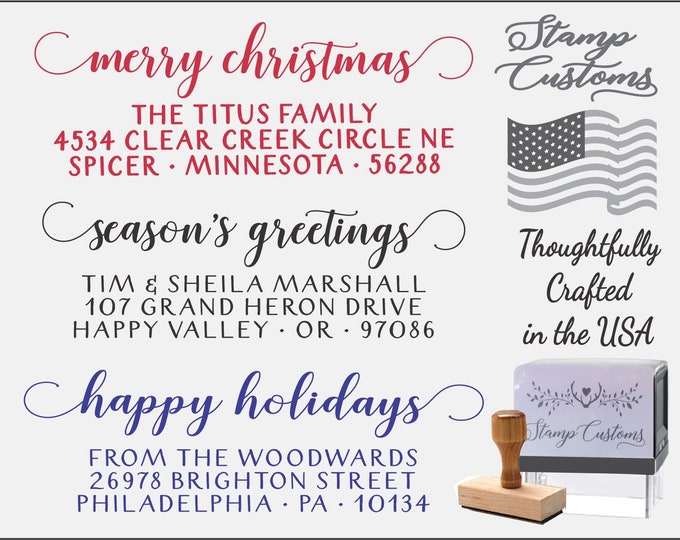 Christmas Card Address Stamp Self Inking -  Happy Holidays, Merry Christmas, Seasons Greetings, Return Address Label Stamp