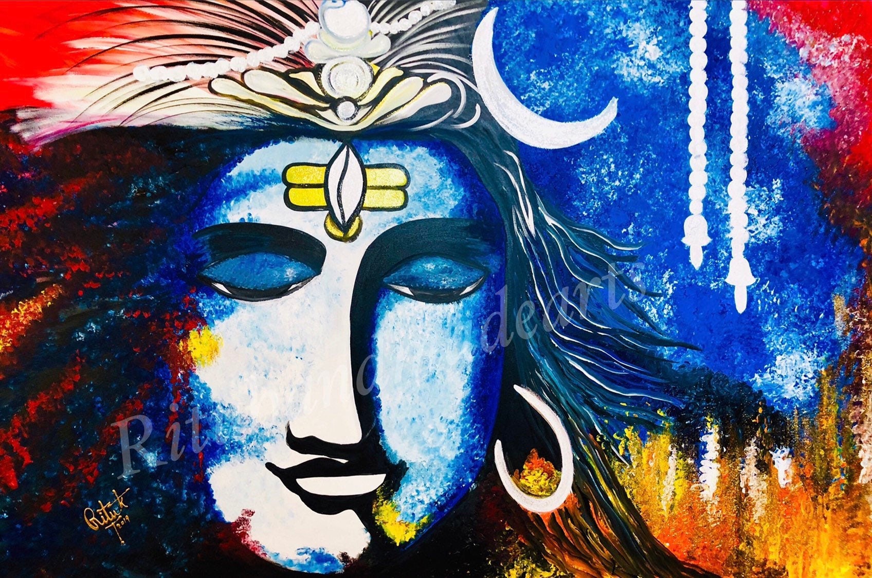 Buy Mahadeva Shiva Contemporary Modern Style Painting With Thick ...