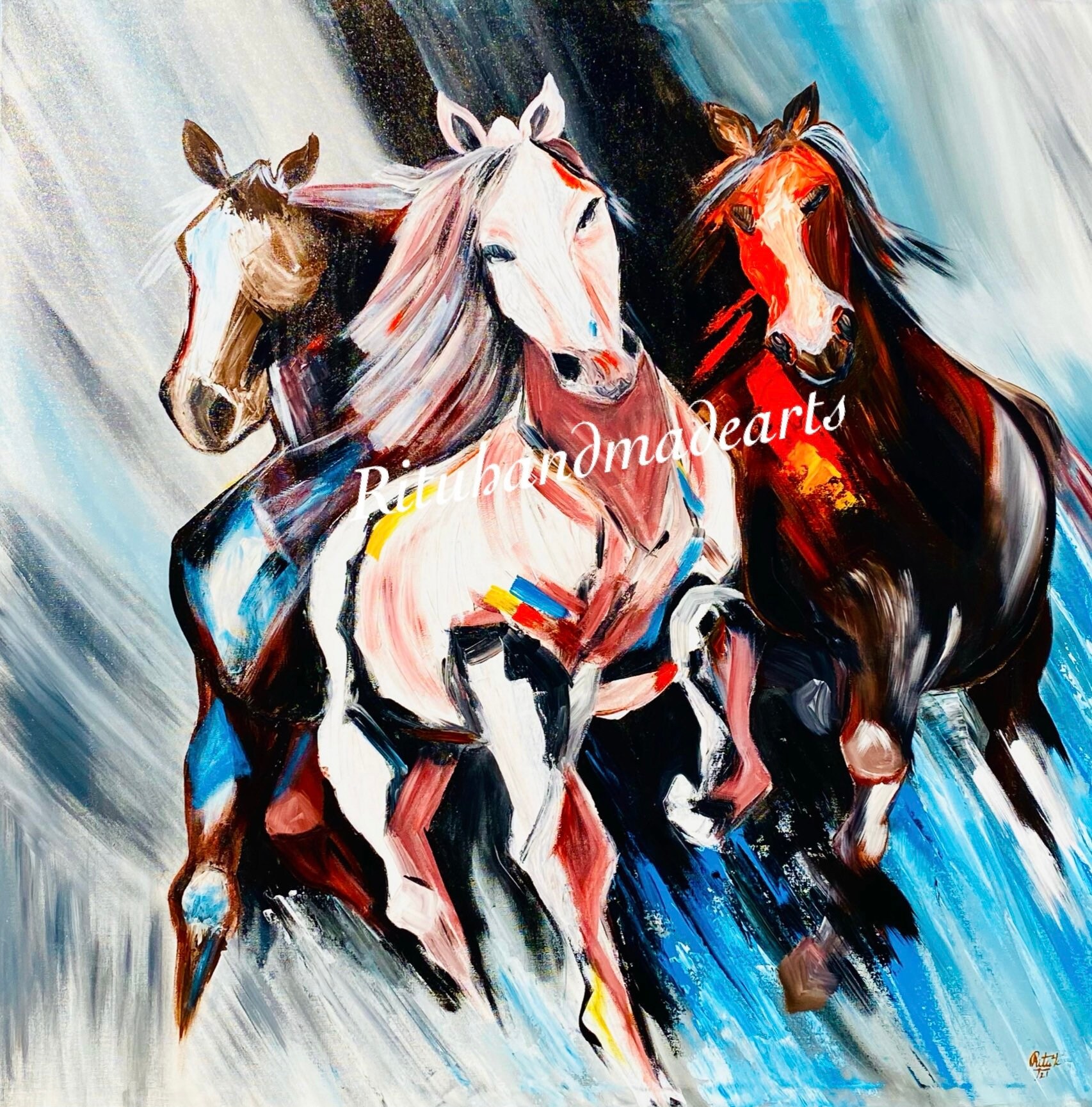 馬の自由の力 現代抽象スタイル アート 装飾 絵画 - Etsy 日本