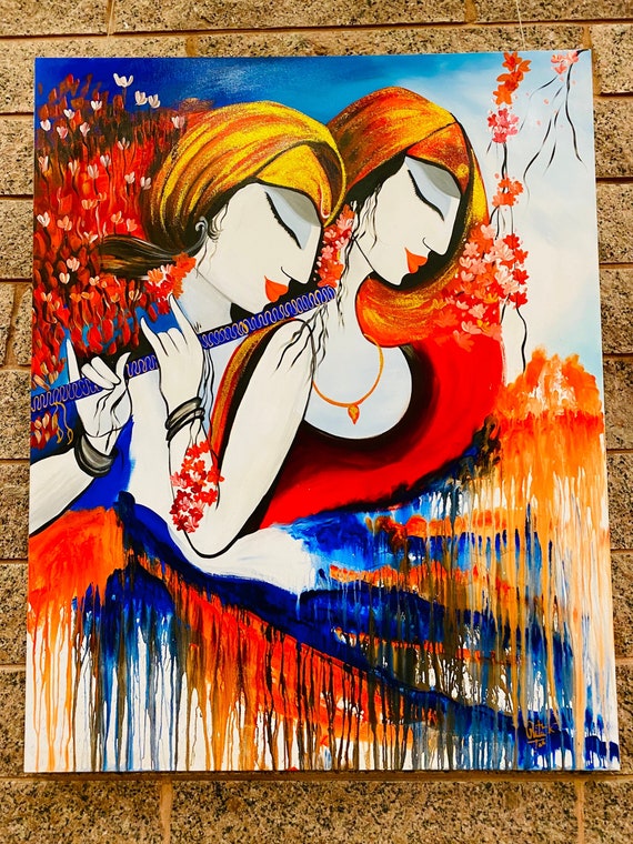 Eternal Love of Radha Krishna Modern Contemporary Abstract
