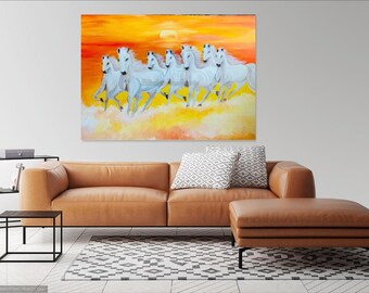 7 頭の走る馬のモダンで現代的な抽象スタイルのアート装飾
