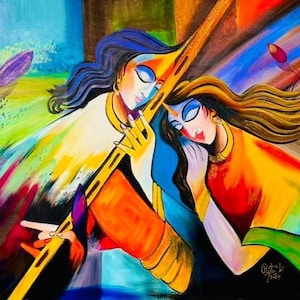 Eternal love of Radha krishna modern contemporary abstract traditional Indian decor painting style art decor