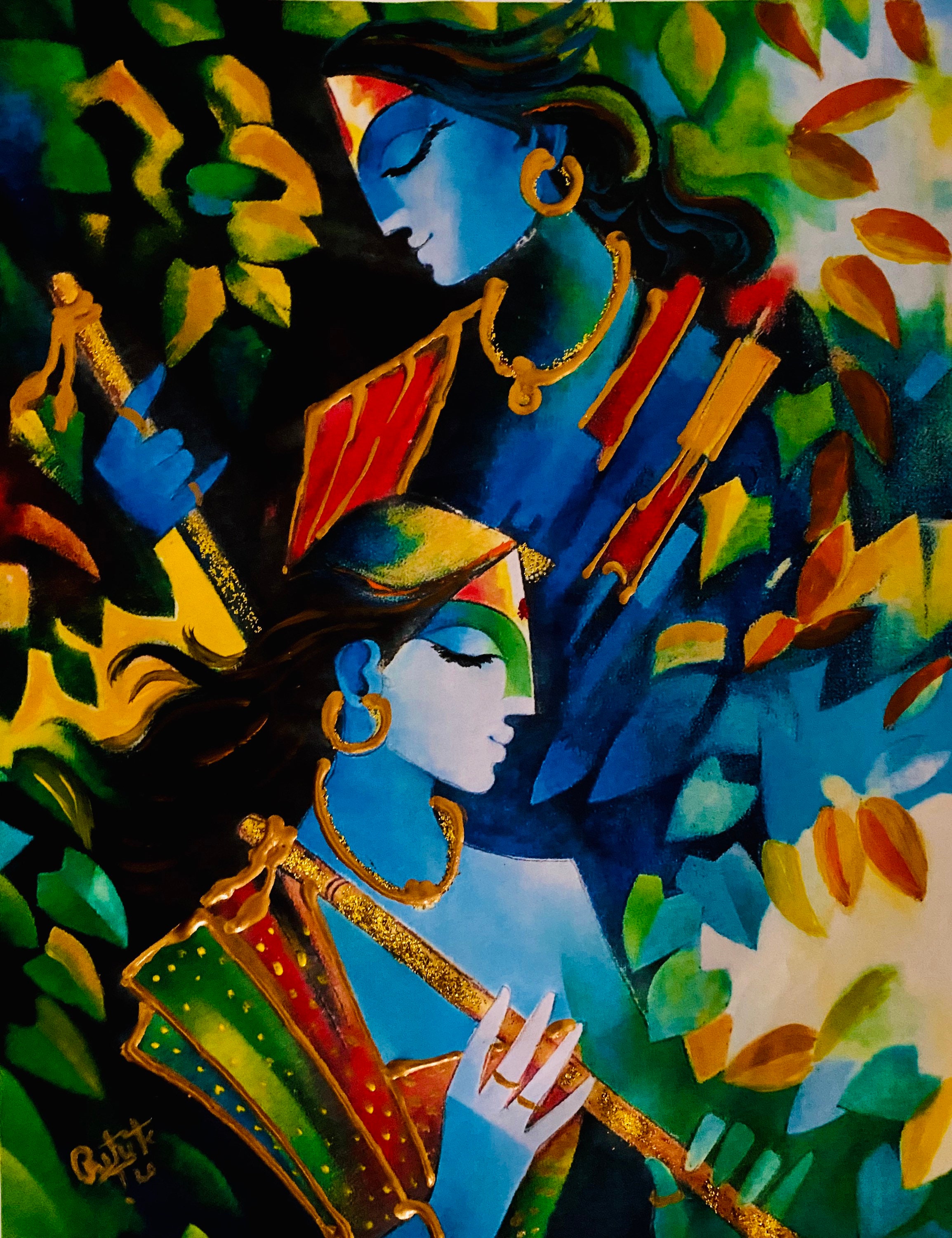Radha Krishna Traditional Contemporary Modern Decor Abstract Art Indian Etsy UK