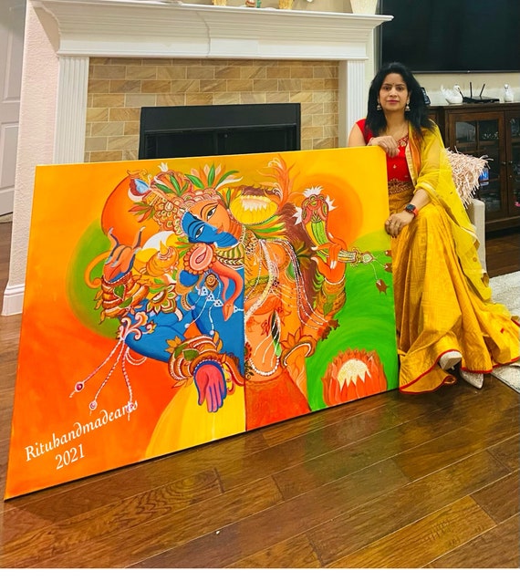 ボリウッド　ヴィンテージ　ポスター　SHAKTI　シャールク　アイシュワリヤ Ardhnariswara Shiva and Shakti Indian Traditional Mural Art