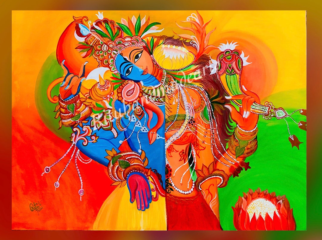 Ardhnariswara Shiva and Shakti Indian Traditional Mural Art