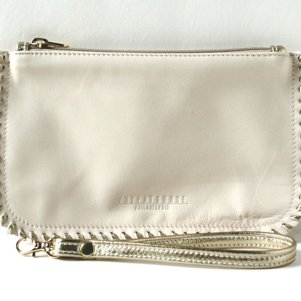 Leather Wristlet - The Hoffman in Pale Peach and Gold
