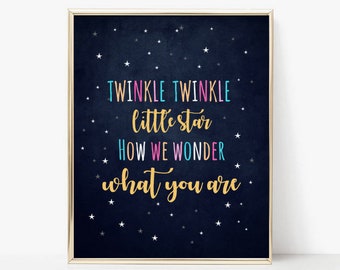 Twinkle Twinkle Little Star, comment on me demande ce que vous êtes, Art mural chambre d’enfant, sexe neutre Wall Art, lettres colorées,