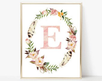 Personalized Nursery Art, Baby Gift, Nursery Initial, Nursery Wall Art, Floral Nursery Monogram, Floral Wreath Letter, Baby Monogram