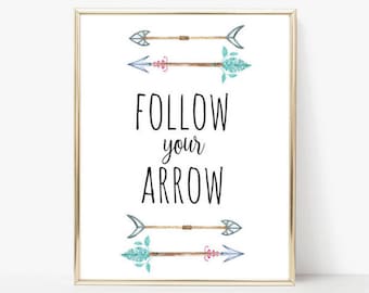 Follow Your Arrow, Printable Wall Decor, Tribal Print, Tribal Printable, Inspirational Quote, Motivational Quote, Tribal Art