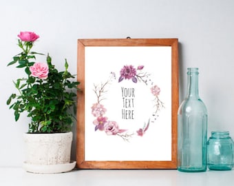 Custom Order, Printable Art, Inspirational Print, Inspirational Quote, Flower Wreath Print, Typography Wall Art