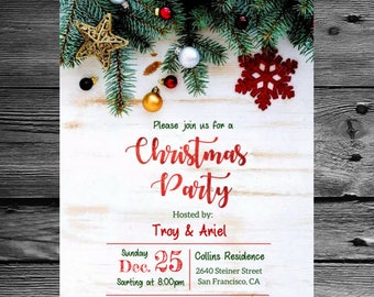 Christmas Invitation, Christmas Party Invitation, 5x7 Christmas Invitation, Rustic Winter Invitation, Christmas Invite Printable.