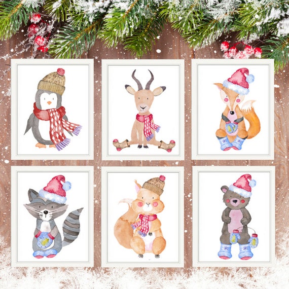 Christmas Woodland Animal Printables Holiday Decor Nursery | Etsy