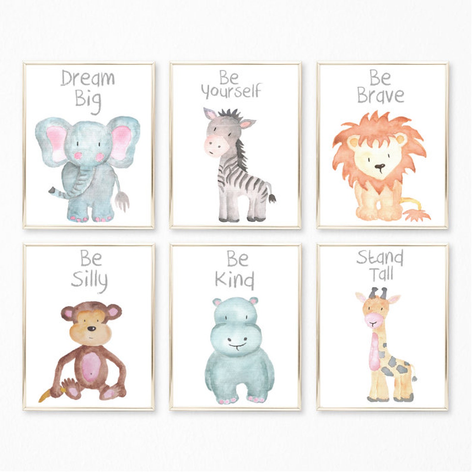 Baby Animal Nursery Wall Art Print Printable Watercolor Animal Etsy