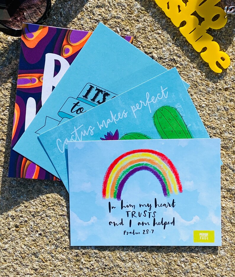 brush-lettered for all occasions friendly illustrated hand-lettered Postcards encouraging colourful funny