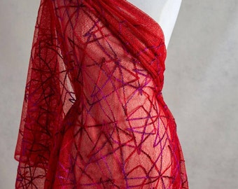 Strella Fabrics LTD Embroidered Tulle in Red and Purple