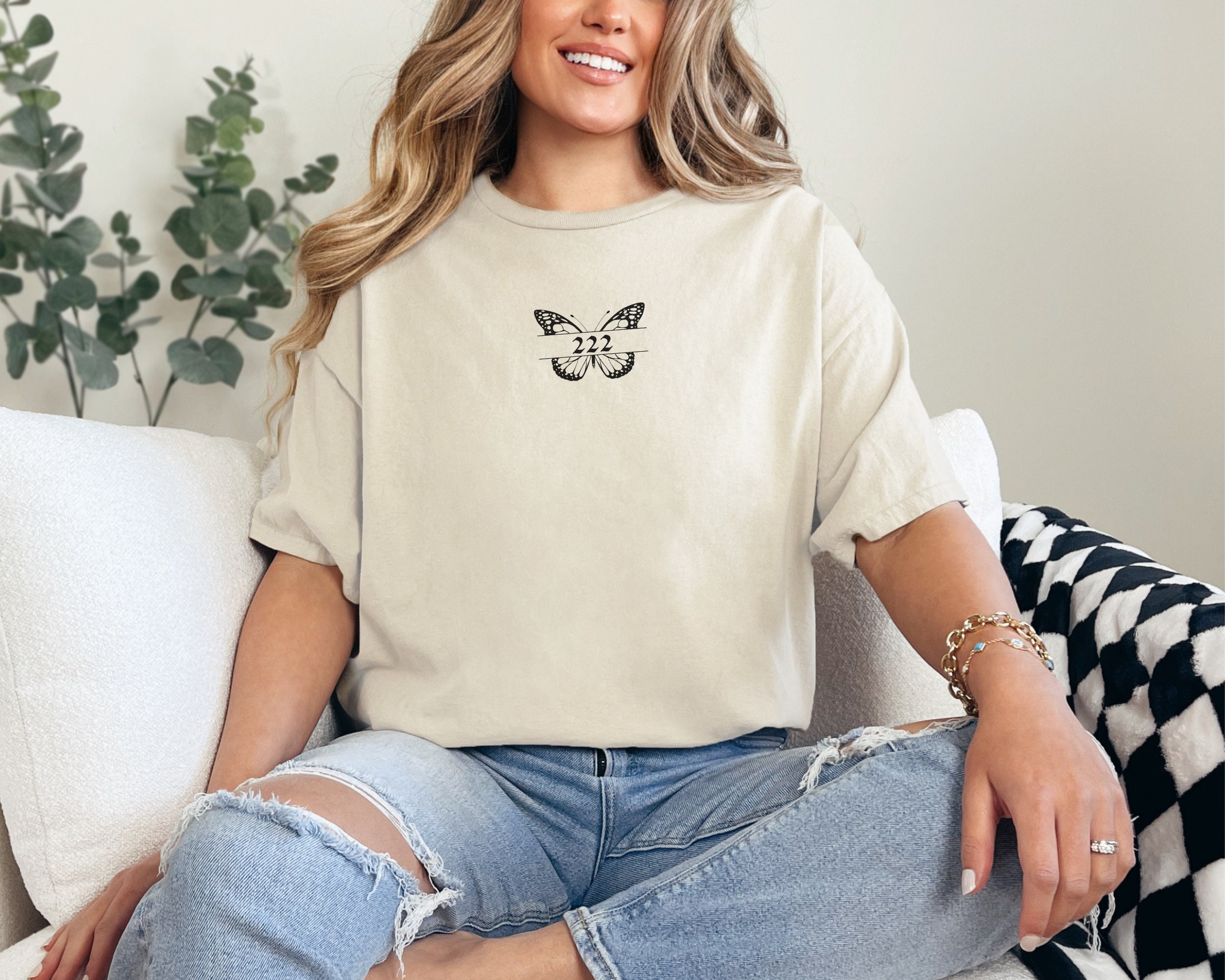 Angel Number 222 Tee, Butterfly, Gifts for Her, Heavy Cotton