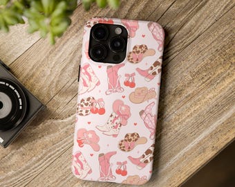 Western Coquette Tough Phone Case, Cute Cowboy and Bows Phone Case Collage, iPhone Case, Samsung Galaxy Case, Trendy Phone Case