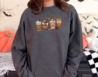 Sudadera de tazas de café de otoño, sudadera de otoño, camisa de tazas de café, camisa de amantes del café, tazas de café, sudadera de mujer, camisa popular