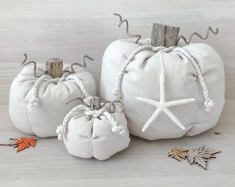 Fabric pumpkins Coastal pumpkins Fall decor Beachy pumpkins Coastal fall decor Halloween