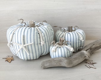 Fabric pumpkins Nautical pumpkins Fall decor Beachy pumpkins Coastal fall decor Halloween