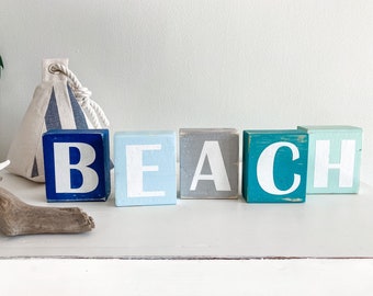 Beach blocks Beach sign Beach letters Coastal decor Beach decor Coastal shelf sitter Letter blocks