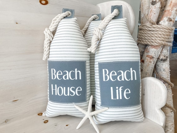 Nautical pillow Buoy pillow Coastal pillow Fabric buoy Beachy pillow