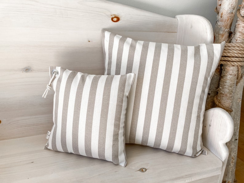 Taupe Ivory Stripe Pillow Cover Neutral Stripe Pillow Cover Neutral Decor Pillow Taupe Stripe Pillow Cover Coastal decor