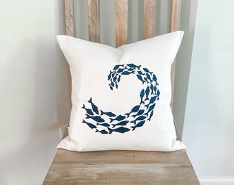 Funda de almohada de pez pintada a mano, decoración costera náutica