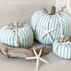 Fabric pumpkins Coastal pumpkins Fall decor Beachy pumpkins Coastal fall decor Halloween