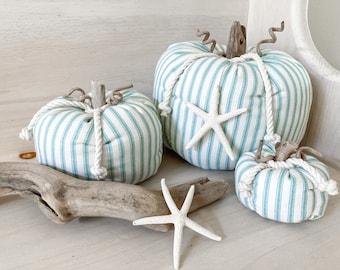 Fabric pumpkins Coastal pumpkins Fall decor Beachy pumpkins Coastal fall decor Halloween