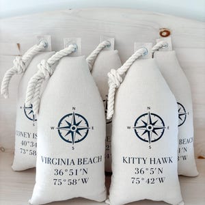 Personalized Buoy Pillow, Coastal Nautical Decor, Custom Coordinates
