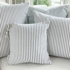 Nautical pillows, Nautical cushions, Navy ticking stripe pillow covers, Blue striped pillow covers, Coastal style pillow covers