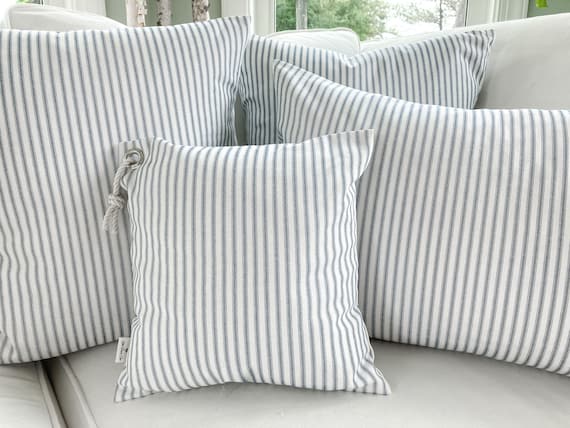 Nautical pillows, Nautical cushions, Navy ticking stripe pillow covers, Blue striped pillow covers, Coastal style pillow covers