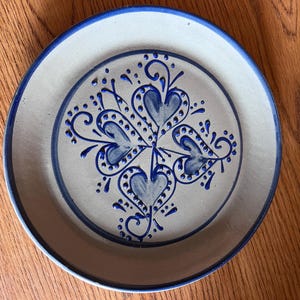 Vintage Beaumont Brothers Salt Glaze Stoneware Blue Heart Plate