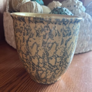 Vintage Robinson Ransbottom Blue Spongeware Utensil Kitchen Crock