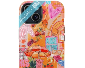 Orange Collage Phone Case MagSafe Pink Cheetah Summer Phone Cases Preppy Aesthetic Coquette Though Cases iPhone 16 15 14 13 Pro Max Plus