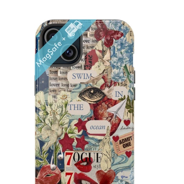 777 Y2K Collage Phone Case MagSafe Retro Red Blue Scrapbook Case Grunge Aesthetic Though Cell Cases Cover iPhone 15 14 13 Pro Max Plus Mini