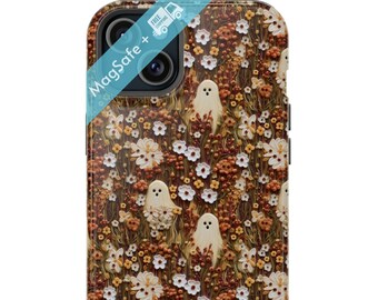 Niedliche Geister & Blumen MagSafe iPhone Hülle Halloween Hüllen Spooky Floral Herbst Mag Safe Cases 16 15 14 13 Pro Max Plus Mini Cover