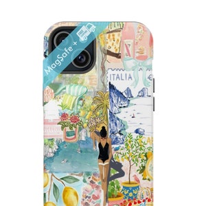 Custodia per telefono MagSafe Italian Summer Collage Amalfi Coast Capri Vacation Though Cases Custodia estetica preppy iPhone 16 15 14 13 Pro Max Plus