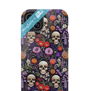 Summer Skull Wildflower iPhone Case Magsafe Halloween Cases Spooky Floral Autumn iPhone Though Mag Safe Cases 16 15 14 13 Pro Max Plus Cover