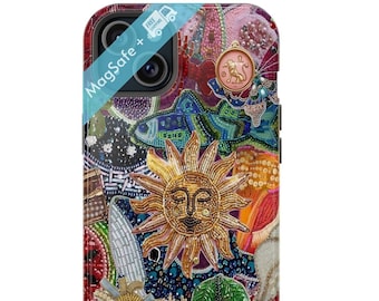 Gold Celestial Mosaic Collage Phone Case Mosaic Tiles Trendy Preppy Aesthetic Though Cases Mag Safe Cover iPhone 16 15 14 13 Pro Max Plus