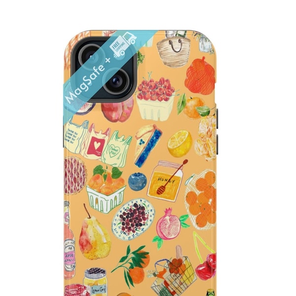 Farmers Market Collage Phone Case MagSafe Orange Preppy Aesthetic Trendy Food Mag Safe Though Cases Cover iPhone 15 14 13 Pro Max Plus Mini