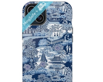 Custodia per telefono MagSafe blu Cina Chinoiserie Toile Estetica Pagoda Orientale Cinese Case Cover iPhone 15 14 13 Pro Max Plus Mini
