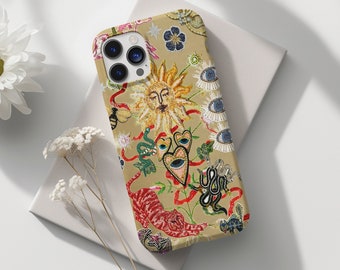 Vintage Mosaic Collage Phone Case Golden Art Tiles Cases Trendy Girly iPhone Cover 15 14 13 12 11 Pro Max Plus Samsung S24 S23 S22 Pixel 8