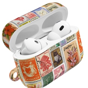 Vintage Stamps Collage AirPod Case Accessories Cute Aesthetic Trendy Summer AirPods Cases 2nd 3rd 1st Gen Pro Earbud Holder Air Pods 2 3 1