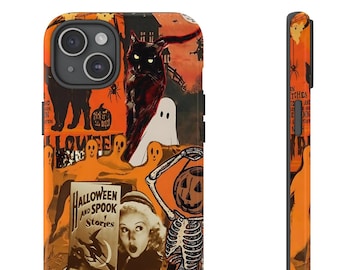 Etui na telefon z kolażem z przerażającymi historiami na Halloween, vintage'owe duchy, etui retro na iPhone'a 15 14 13 12 11 Pro Max, Samsunga S23 S22 S24, Pixela 8