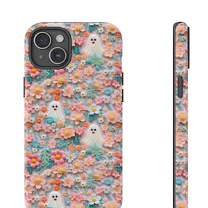 Cute Ghosts Flowers Phone Case Halloween Cases Spooky Pastel Pink Floral Autumn iPhone 16 15 14 13 12 Pro Max Plus Samsung S23 S25 S24 Pixel