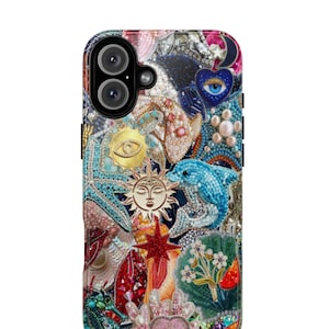 Vintage Mosaic Collage Phone Case Cute Art Tiles Cases Girly Beaded iPhone Cover 16 15 14 13 12 11 Pro Max Plus Samsung S24 S23 S22 Pixel 8