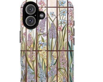 Botanical Stained Glass Phone Case Wildflowers Collage Phone Cases Mosaic Flower iPhone 16 15 14 13 12 Pro Max Plus Samsung S23 S24 Pixel