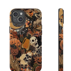 Spooky Phone Case Collage Vintage Skeletons Witch Jack o Lantern Halloween Cases iPhone 15 14 13 12 Pro Max Samsung S23 S22 S24 Pixel Cover